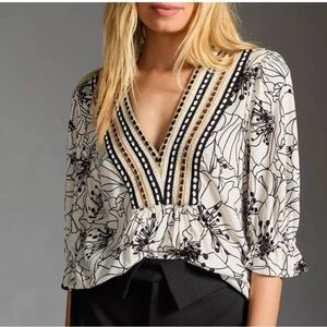 Anthropologie Bl^nk London Stephanie Embroidered Blouse